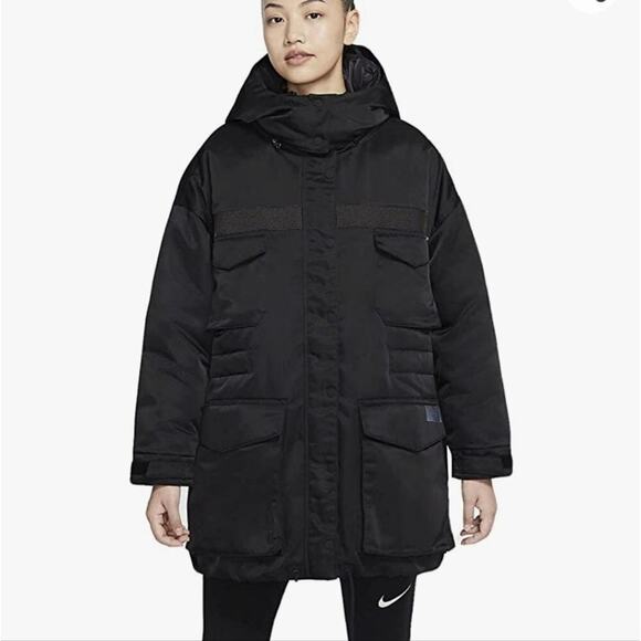 Women's Nike Down-Fill Parka Jacket NSW City Ready Black PARKA plus size XXL NEW - Picture 1 of 15